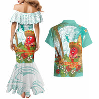 Hawaii Cinco de Mayo Couples Matching Mermaid Dress and Hawaiian Shirt Chili Pepper Hula Girl Tropical Vibes