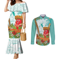 Hawaii Cinco de Mayo Couples Matching Mermaid Dress and Long Sleeve Button Shirt Chili Pepper Hula Girl Tropical Vibes