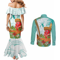 Hawaii Cinco de Mayo Couples Matching Mermaid Dress and Long Sleeve Button Shirt Chili Pepper Hula Girl Tropical Vibes