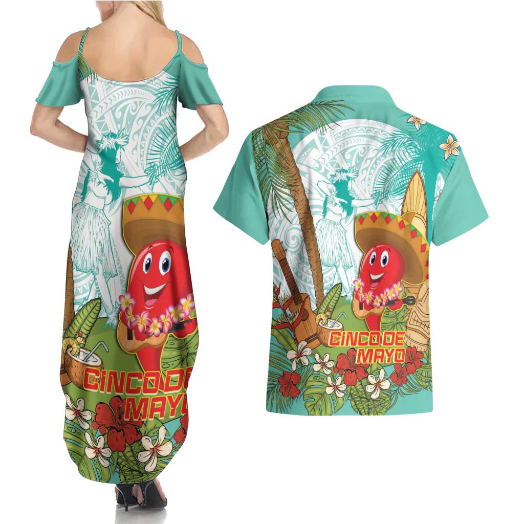 Hawaii Cinco de Mayo Couples Matching Summer Maxi Dress and Hawaiian Shirt Chili Pepper Hula Girl Tropical Vibes