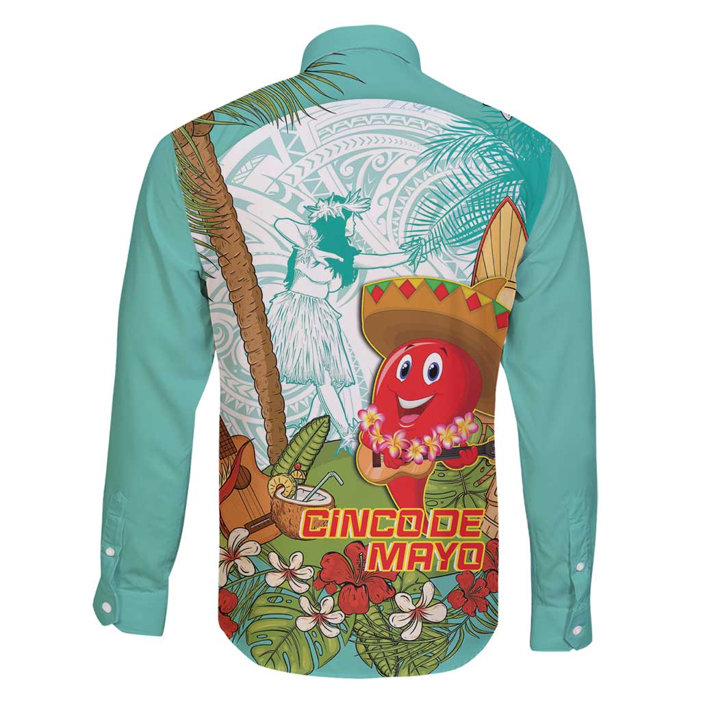 Hawaii Cinco de Mayo Family Matching Long Sleeve Bodycon Dress and Hawaiian Shirt Chili Pepper Hula Girl Tropical Vibes