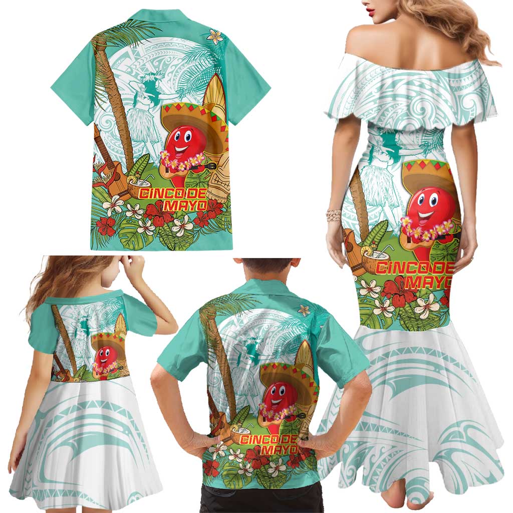 Hawaii Cinco de Mayo Family Matching Mermaid Dress and Hawaiian Shirt Chili Pepper Hula Girl Tropical Vibes
