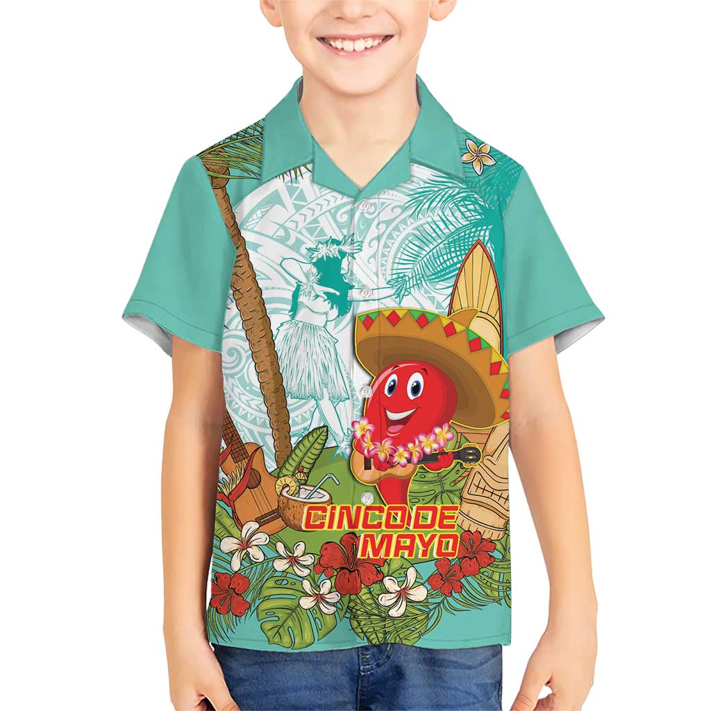 Hawaii Cinco de Mayo Family Matching Short Sleeve Bodycon Dress and Hawaiian Shirt Chili Pepper Hula Girl Tropical Vibes