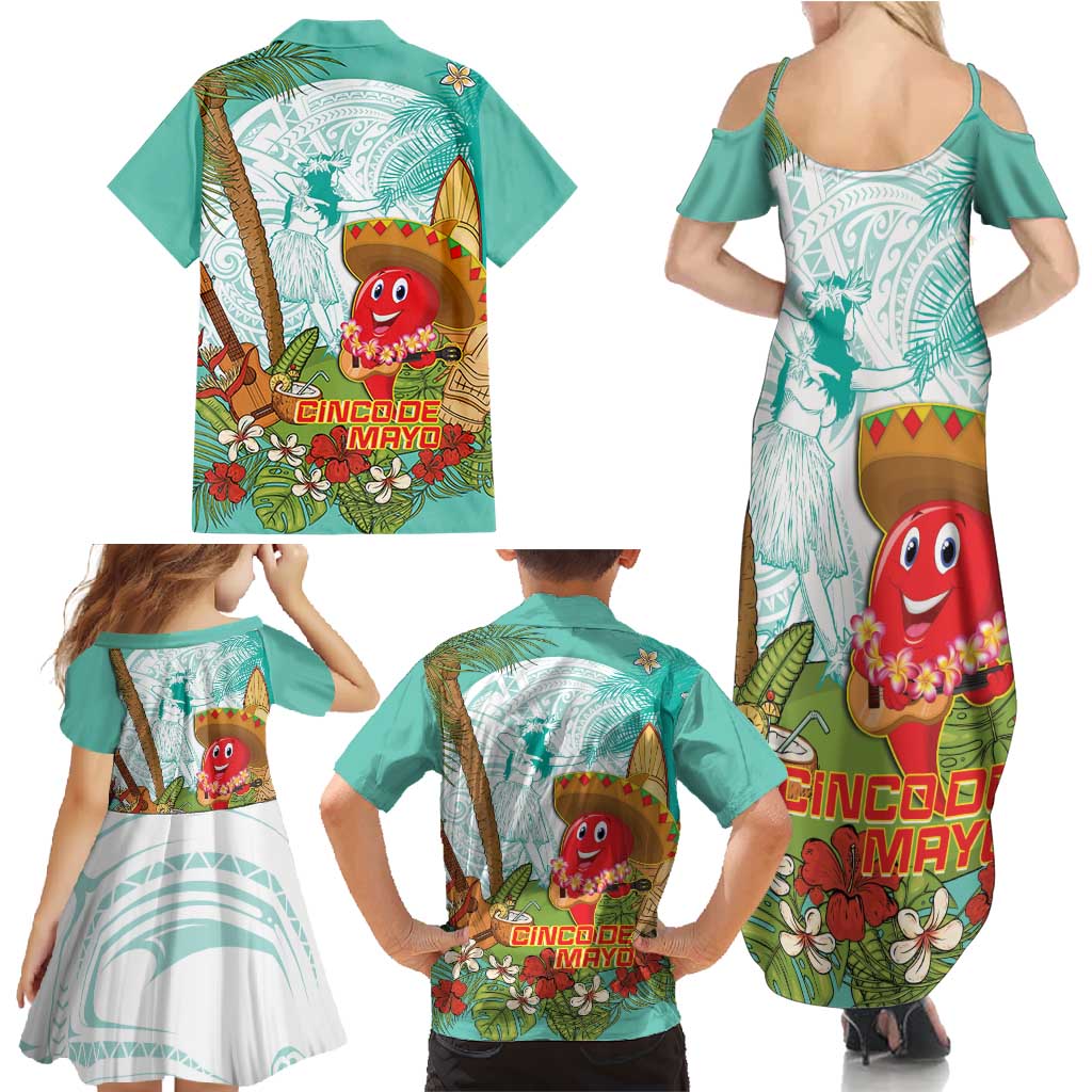 Hawaii Cinco de Mayo Family Matching Summer Maxi Dress and Hawaiian Shirt Chili Pepper Hula Girl Tropical Vibes