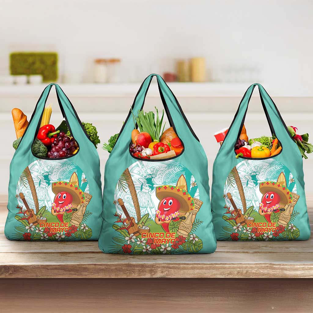 Hawaii Cinco de Mayo Grocery Bag Chili Pepper Hula Girl Tropical Vibes