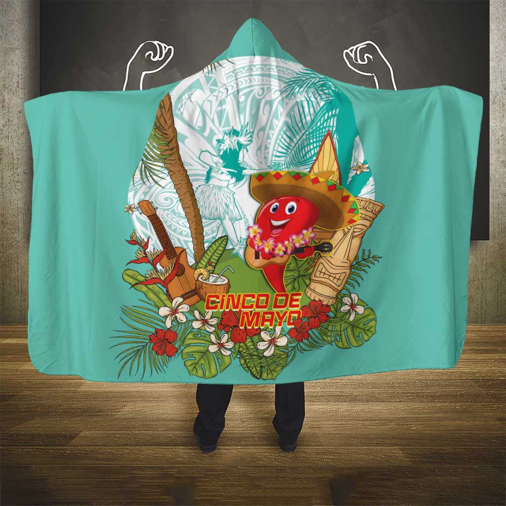 Hawaii Cinco de Mayo Hooded Blanket Chili Pepper Hula Girl Tropical Vibes