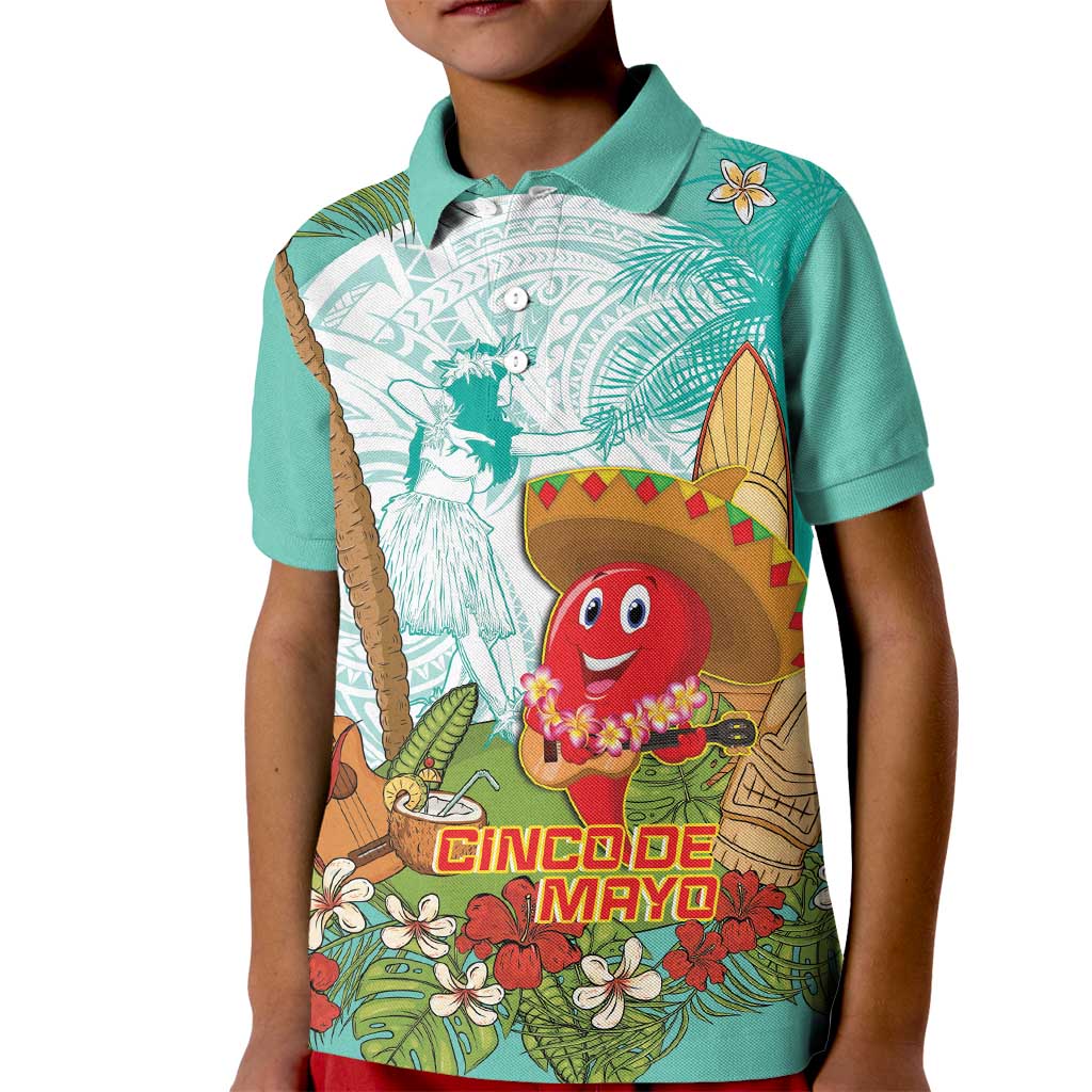 Hawaii Cinco de Mayo Kid Polo Shirt Chili Pepper Hula Girl Tropical Vibes