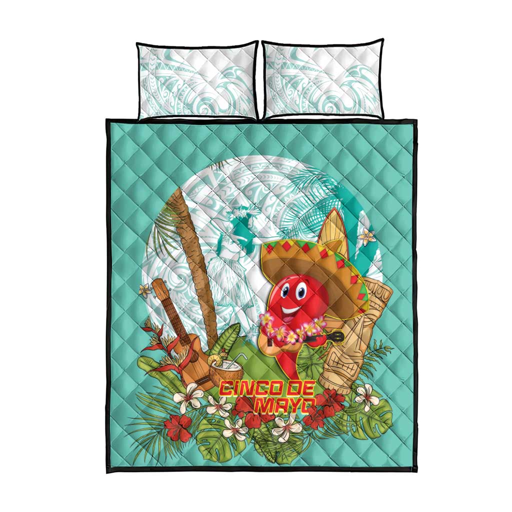 Hawaii Cinco de Mayo Quilt Bed Set Chili Pepper Hula Girl Tropical Vibes