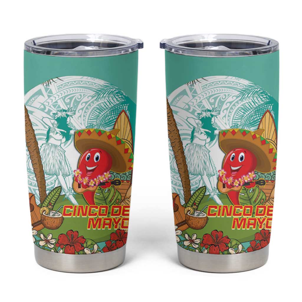 Hawaii Cinco de Mayo Tumbler Cup Chili Pepper Hula Girl Tropical Vibes