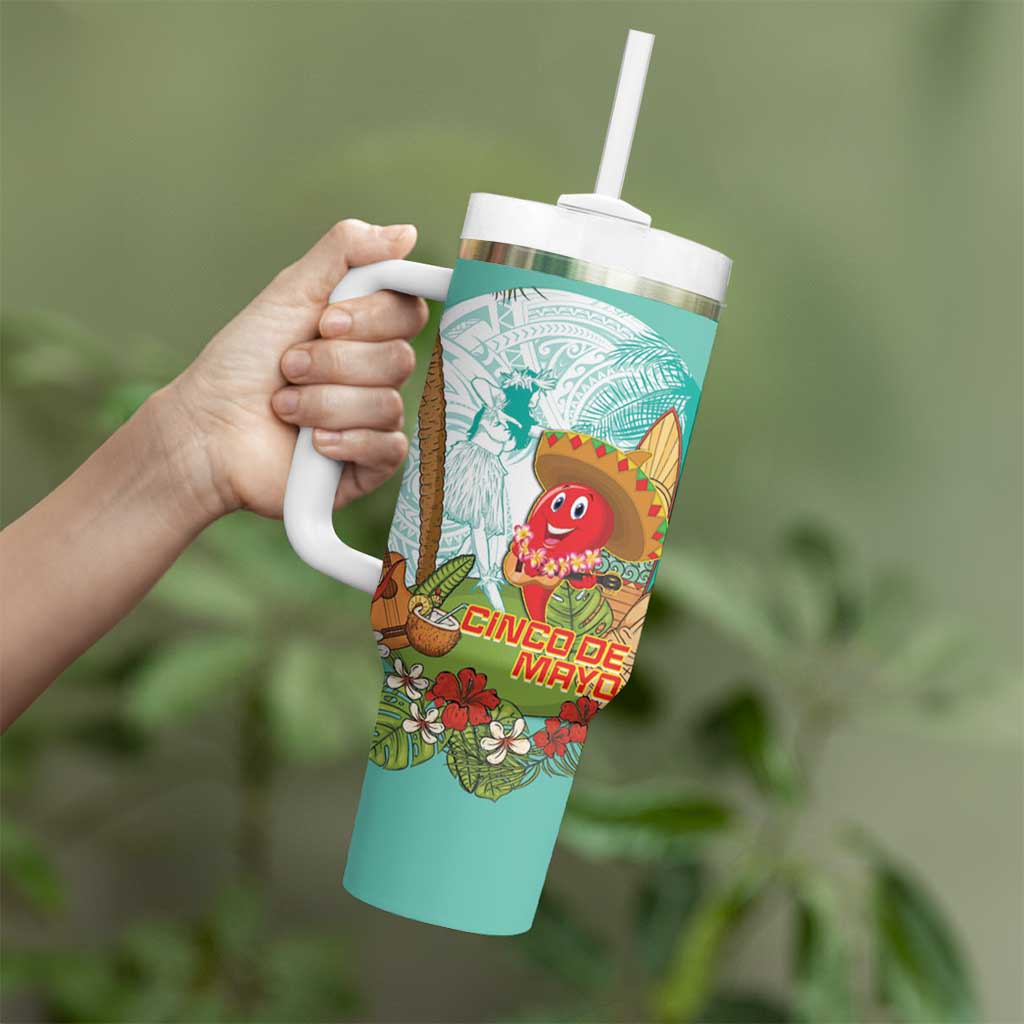 Hawaii Cinco de Mayo Tumbler With Handle Chili Pepper Hula Girl Tropical Vibes