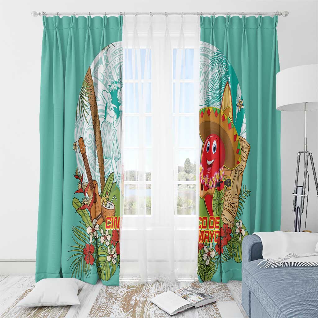 Hawaii Cinco de Mayo Window Curtain Chili Pepper Hula Girl Tropical Vibes