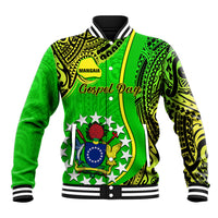 Personalised Cook Islands Baseball Jacket Mangaia Gospel Day Green Version LT14 Unisex Green - Polynesian Pride