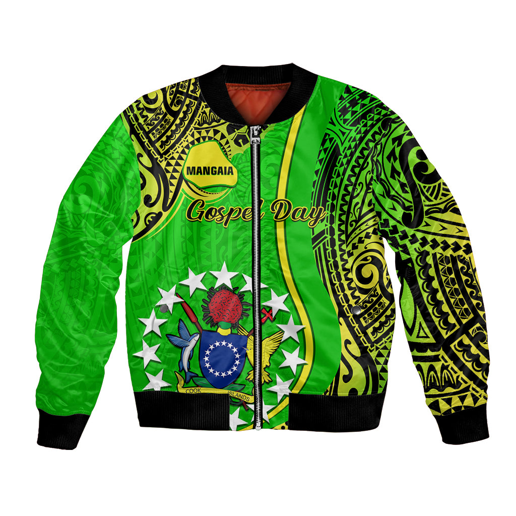 Personalised Cook Islands Bomber Jacket Mangaia Gospel Day Green Version LT14 Unisex Green - Polynesian Pride