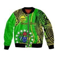 Personalised Cook Islands Bomber Jacket Mangaia Gospel Day Green Version LT14 Unisex Green - Polynesian Pride