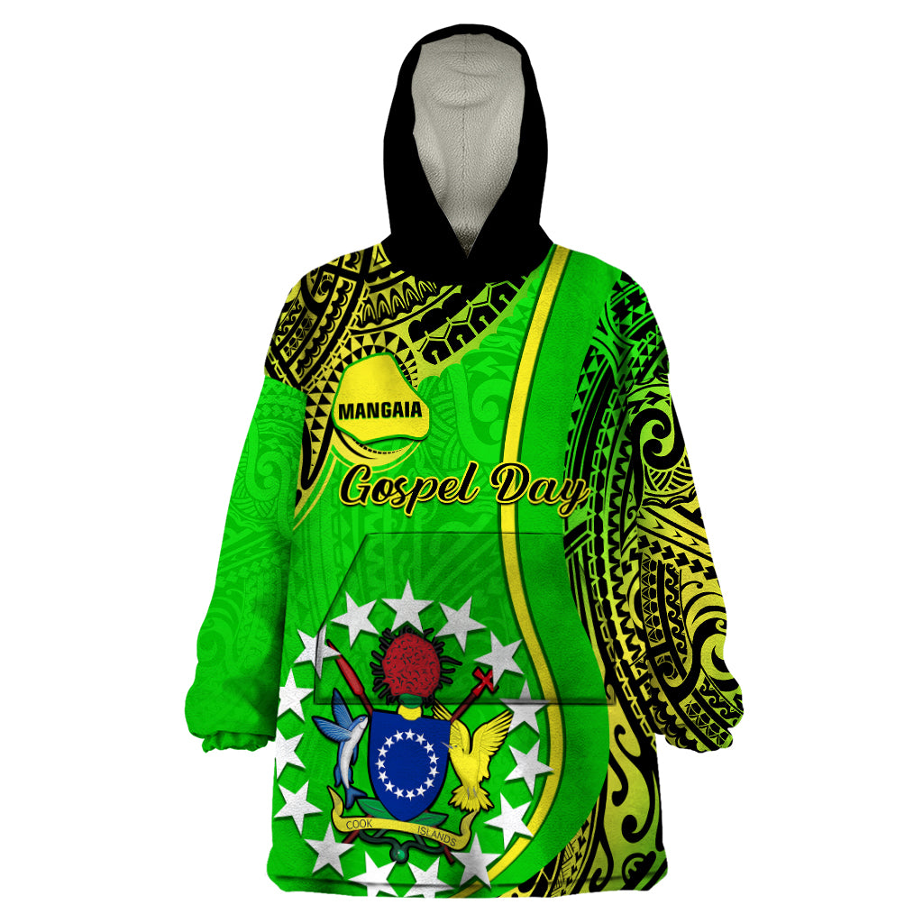 Personalised Cook Islands Wearable Blanket Hoodie Mangaia Gospel Day Green Version LT14 One Size Green - Polynesian Pride