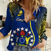 Personalised Cook Islands Women Casual Shirt Mangaia Gospel Day Blue Version LT14 Female Blue - Polynesian Pride