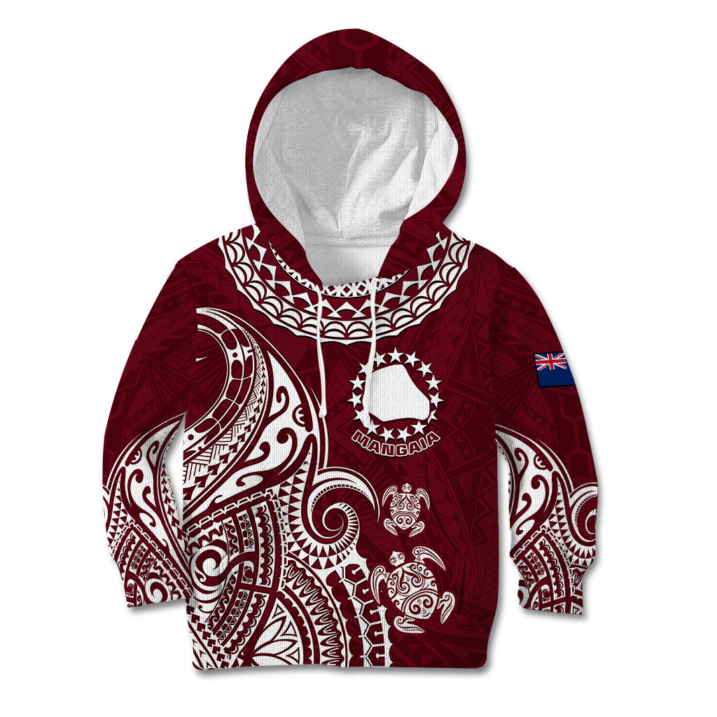 Personalised Mangaia Cook Islands Kid Hoodie Polynesian Sea Turtle LT14 Hoodie Maroon - Polynesian Pride