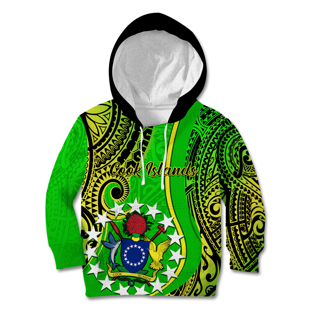 Polynesian Pride Cook Islands Kid Hoodie Kuki Airani Coat Of Arms LT14 Hoodie Green - Polynesian Pride