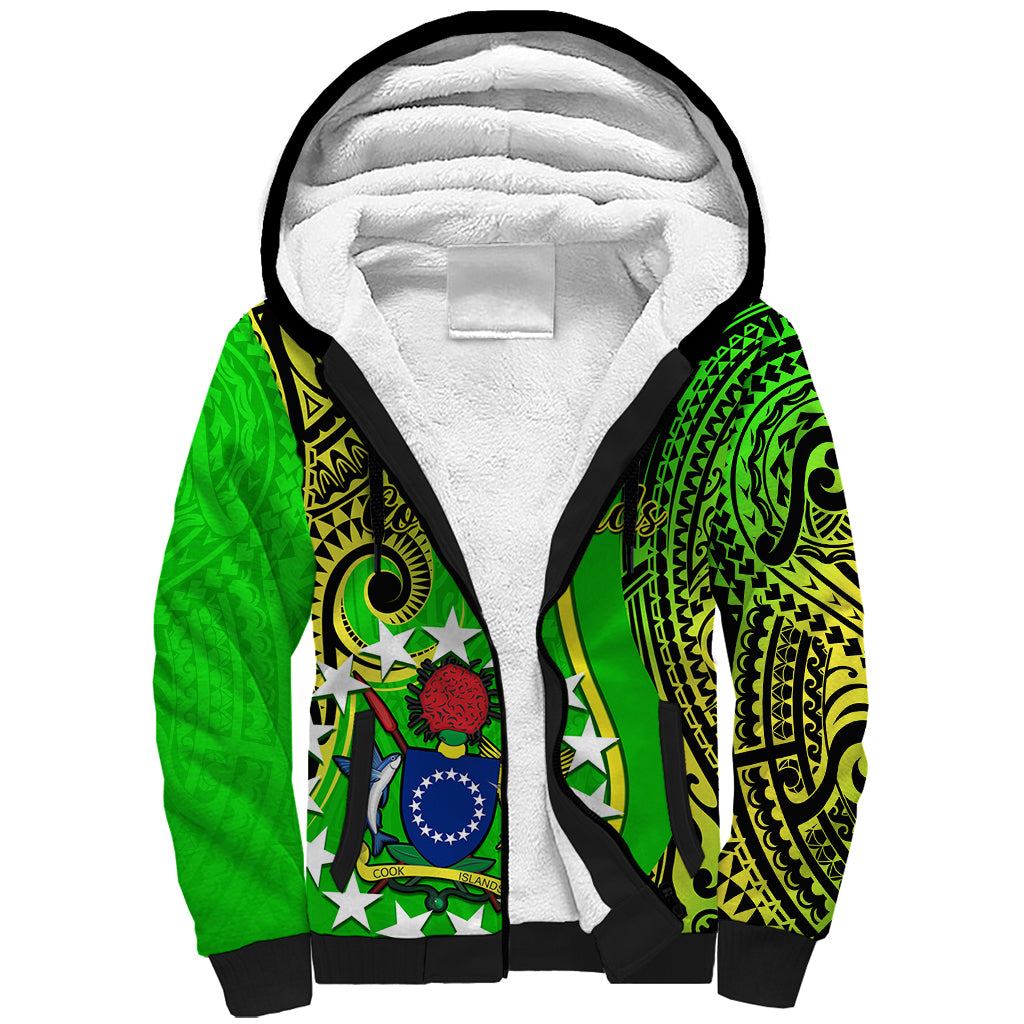 Polynesian Pride Cook Islands Sherpa Hoodie Kuki Airani Coat Of Arms LT14 Unisex Green - Polynesian Pride