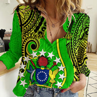 Polynesian Pride Cook Islands Women Casual Shirt Kuki Airani Coat Of Arms LT14 Female Green - Polynesian Pride