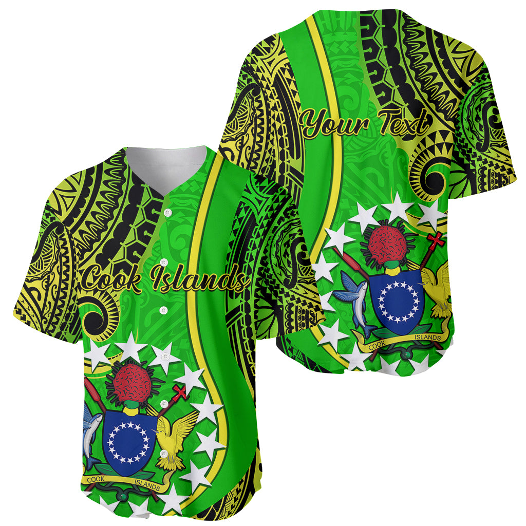 Personalised Cook Islands Baseball Jersey Kuki Airani Coat Of Arms LT14 Green - Polynesian Pride