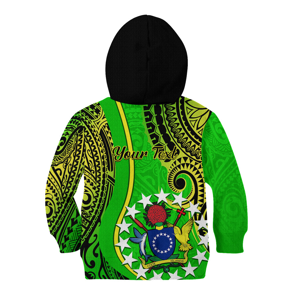 Personalised Cook Islands Kid Hoodie Kuki Airani Coat Of Arms LT14 Zip Hoodie Green - Polynesian Pride