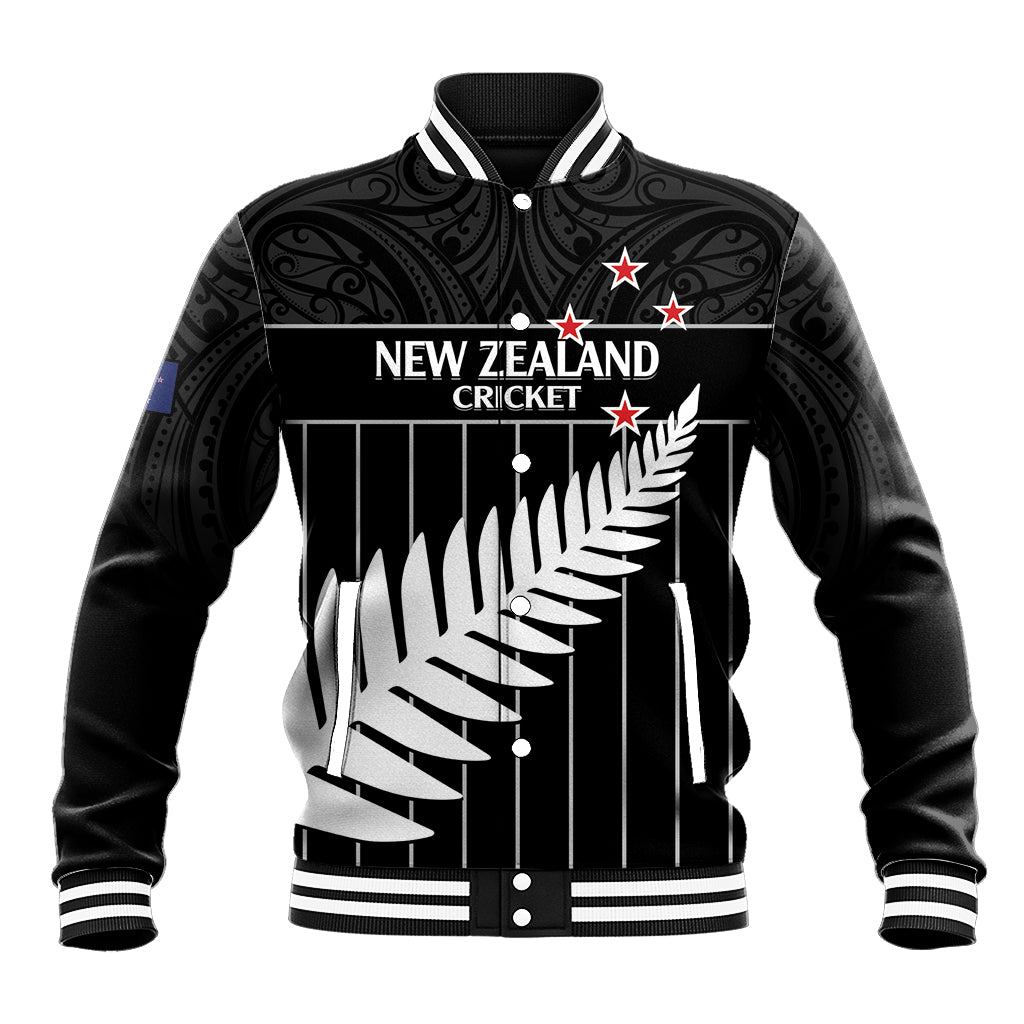 Custom New Zealand Silver Fern Cricket Baseball Jacket Aotearoa Maori Go Black Cap LT14 Unisex Black - Polynesian Pride