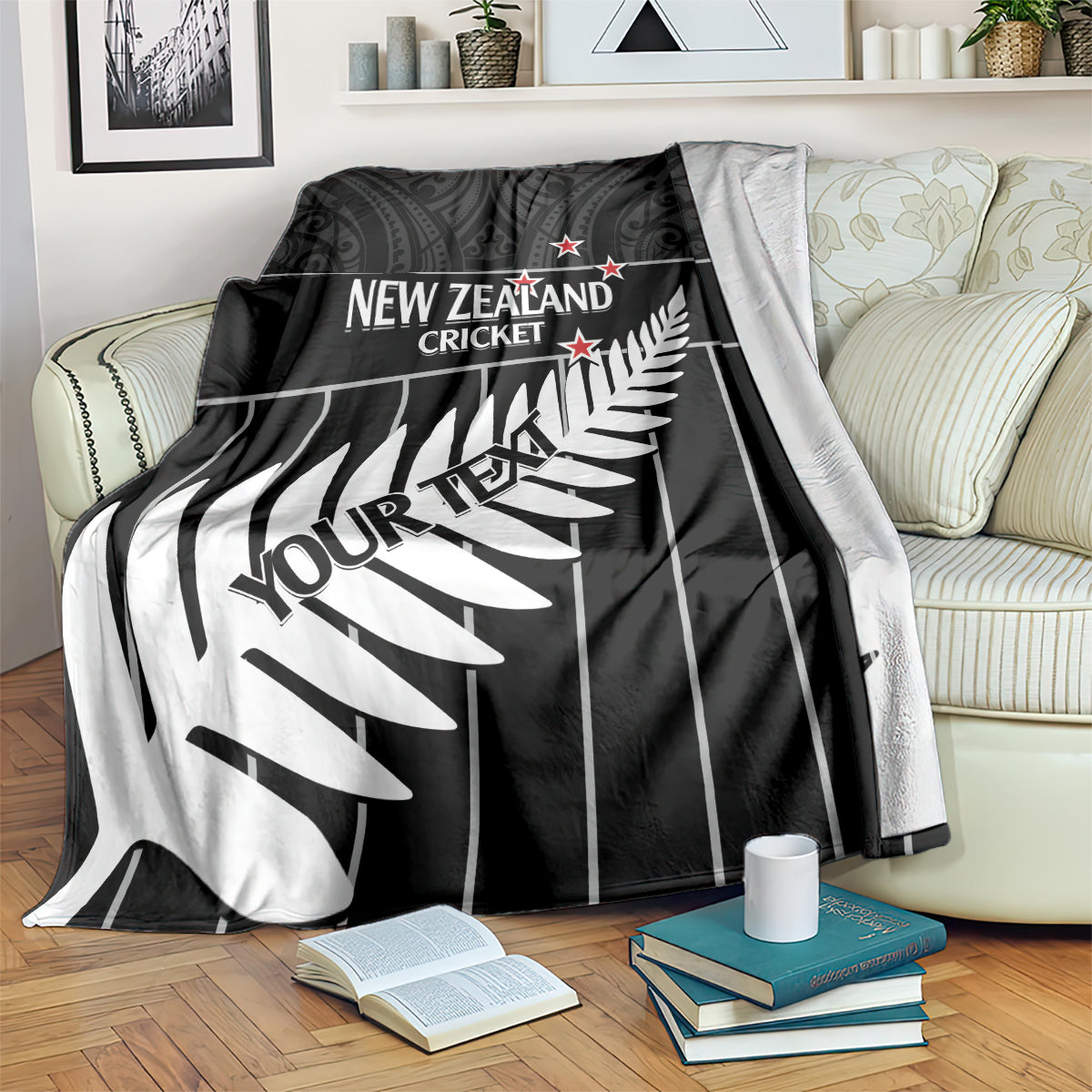 Custom New Zealand Silver Fern Cricket Blanket Aotearoa Maori Go Black Cap