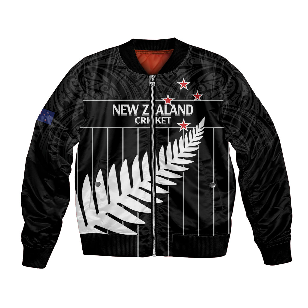 Custom New Zealand Silver Fern Cricket Bomber Jacket Aotearoa Maori Go Black Cap LT14 Unisex Black - Polynesian Pride