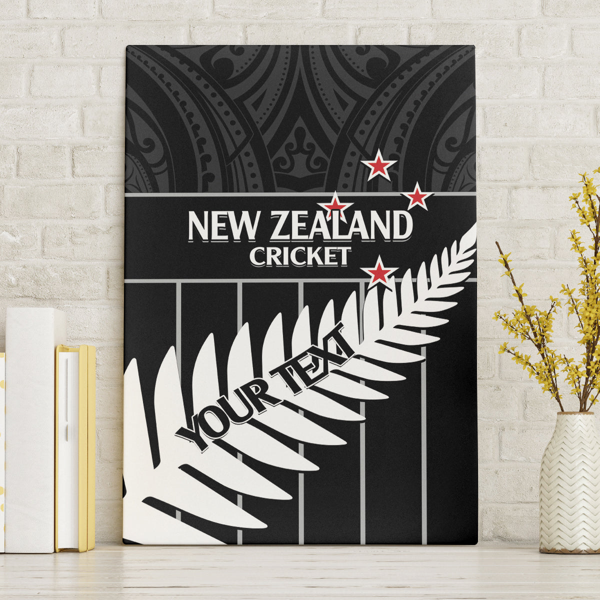 Custom New Zealand Silver Fern Cricket Canvas Wall Art Aotearoa Maori Go Black Cap LT14 Without Frame Black - Polynesian Pride