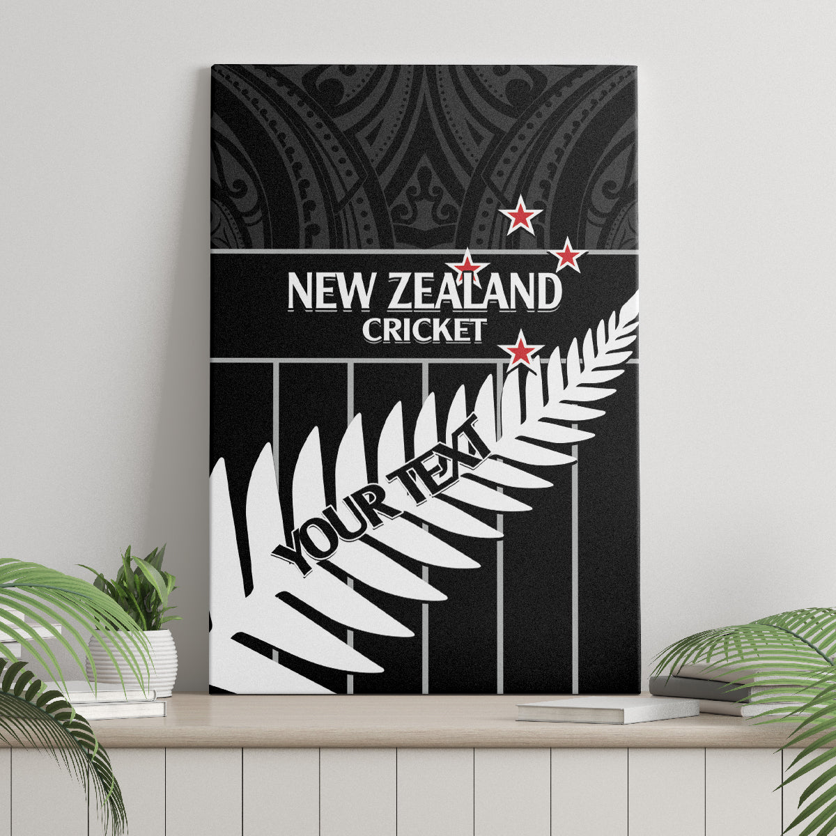Custom New Zealand Silver Fern Cricket Canvas Wall Art Aotearoa Maori Go Black Cap LT14 - Polynesian Pride