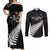 Custom New Zealand Silver Fern Cricket Couples Matching Off Shoulder Maxi Dress and Long Sleeve Button Shirt Aotearoa Maori Go Black Cap