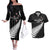 Custom New Zealand Silver Fern Cricket Couples Matching Off The Shoulder Long Sleeve Dress and Hawaiian Shirt Aotearoa Maori Go Black Cap