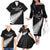 Custom New Zealand Silver Fern Cricket Family Matching Off The Shoulder Long Sleeve Dress and Hawaiian Shirt Aotearoa Maori Go Black Cap