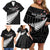 Custom New Zealand Silver Fern Cricket Family Matching Off Shoulder Short Dress and Hawaiian Shirt Aotearoa Maori Go Black Cap