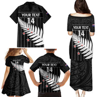 Custom New Zealand Silver Fern Cricket Family Matching Puletasi and Hawaiian Shirt Aotearoa Maori Go Black Cap