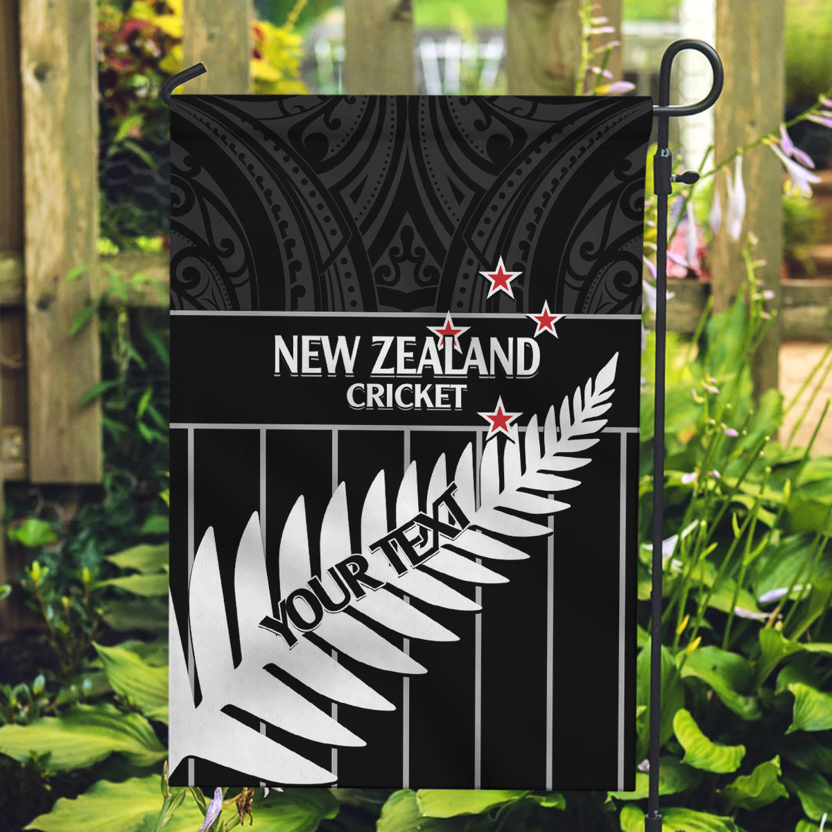 Custom New Zealand Silver Fern Cricket Garden Flag Aotearoa Maori Go Black Cap LT14 Garden Flag Black - Polynesian Pride