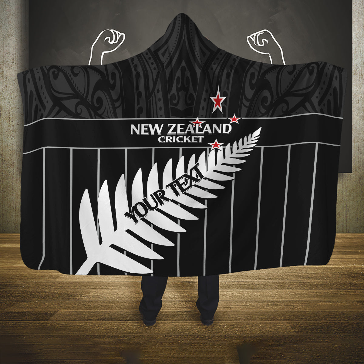 Custom New Zealand Silver Fern Cricket Hooded Blanket Aotearoa Maori Go Black Cap LT14 One Size Black - Polynesian Pride
