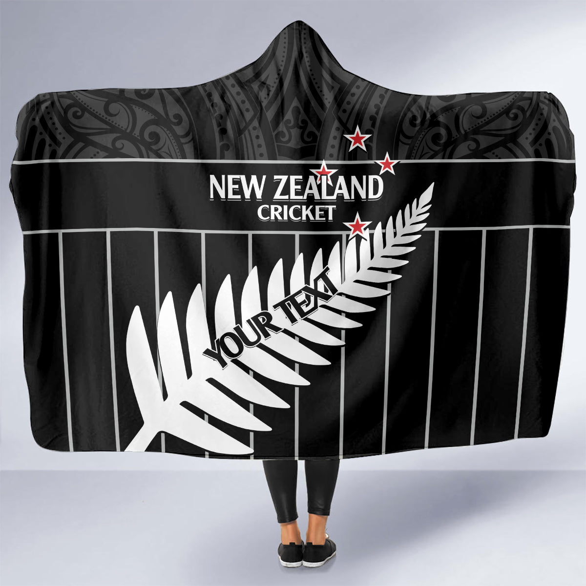 Custom New Zealand Silver Fern Cricket Hooded Blanket Aotearoa Maori Go Black Cap LT14 - Polynesian Pride