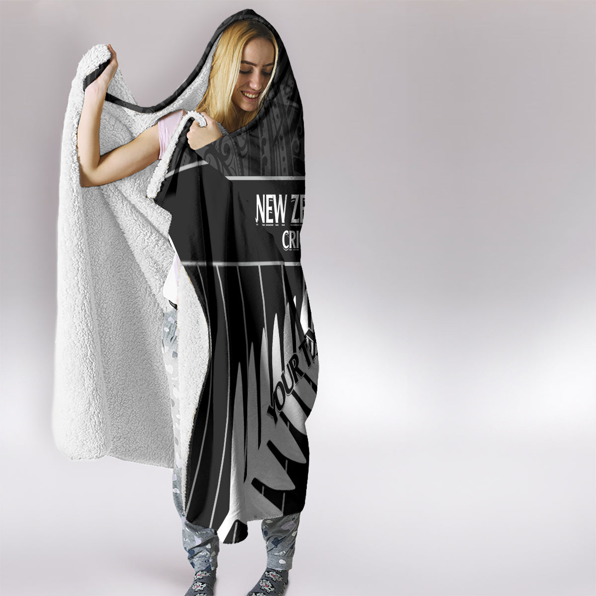 Custom New Zealand Silver Fern Cricket Hooded Blanket Aotearoa Maori Go Black Cap LT14 - Polynesian Pride