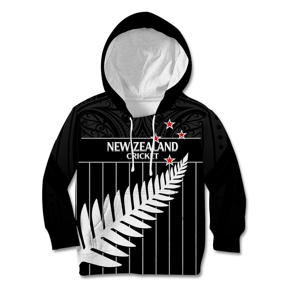 Custom New Zealand Silver Fern Cricket Kid Hoodie Aotearoa Maori Go Black Cap