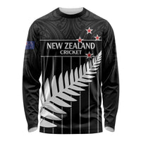 Custom New Zealand Silver Fern Cricket Long Sleeve Shirt Aotearoa Maori Go Black Cap