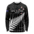 Custom New Zealand Silver Fern Cricket Long Sleeve Shirt Aotearoa Maori Go Black Cap