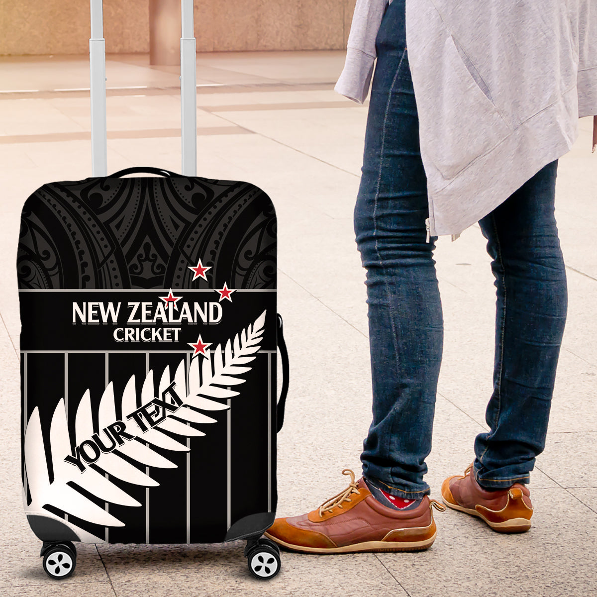 Custom New Zealand Silver Fern Cricket Luggage Cover Aotearoa Maori Go Black Cap