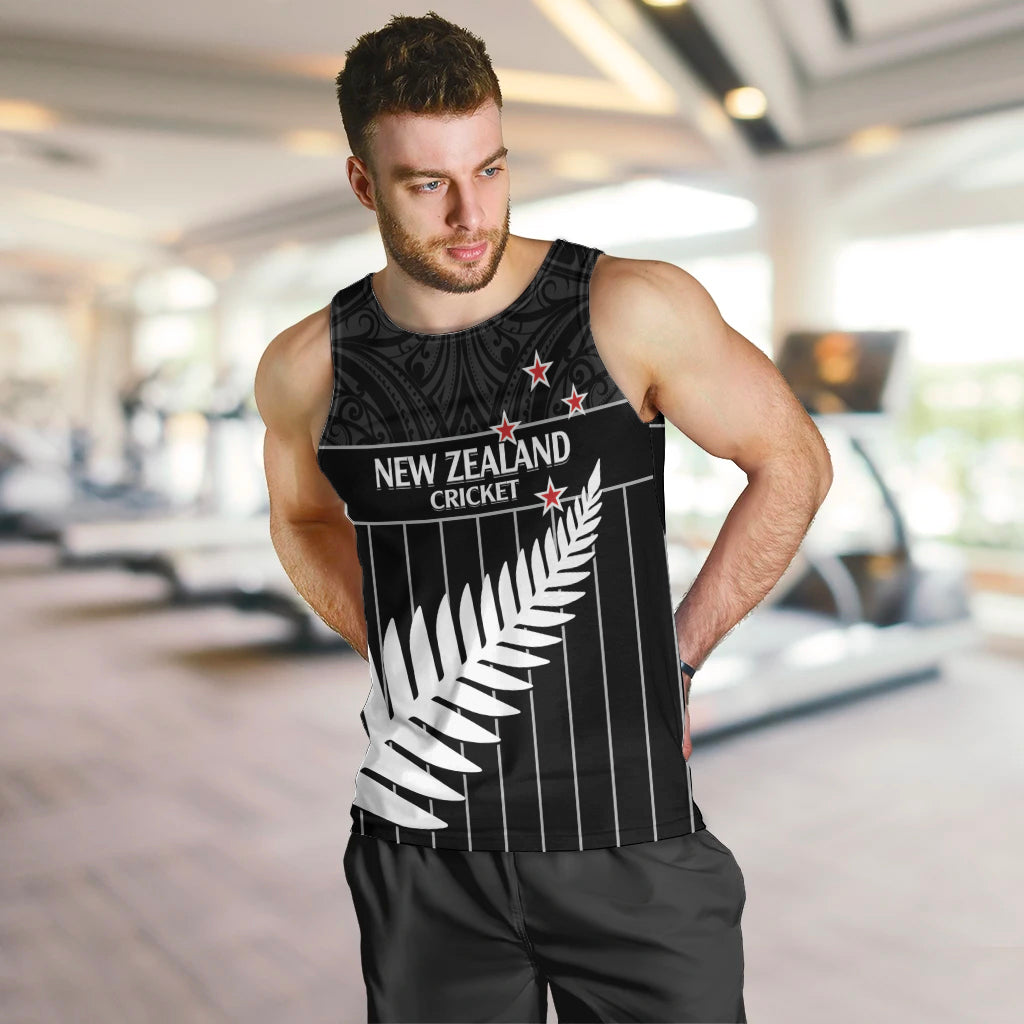 Custom New Zealand Silver Fern Cricket Men Tank Top Aotearoa Maori Go Black Cap