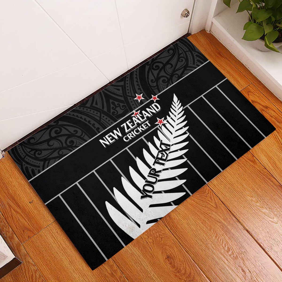Custom New Zealand Silver Fern Cricket Rubber Doormat Aotearoa Maori Go Black Cap LT14 Black - Polynesian Pride