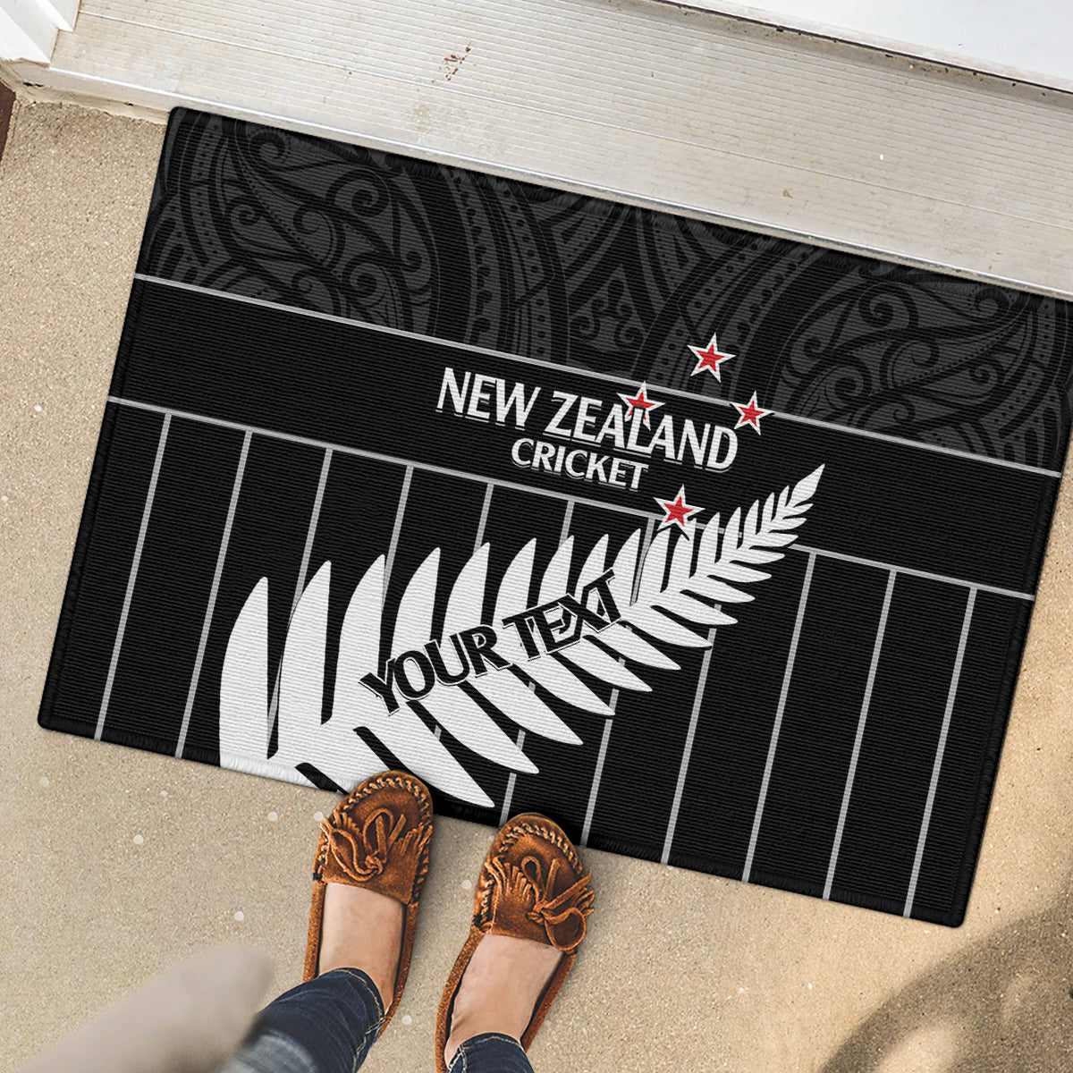 Custom New Zealand Silver Fern Cricket Rubber Doormat Aotearoa Maori Go Black Cap LT14 - Polynesian Pride