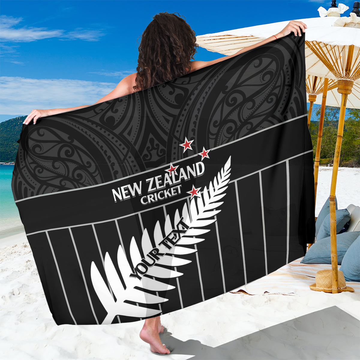 Custom New Zealand Silver Fern Cricket Sarong Aotearoa Maori Go Black Cap