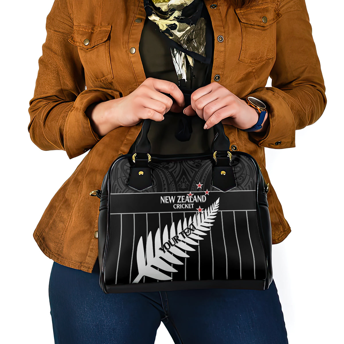 Custom New Zealand Silver Fern Cricket Shoulder Handbag Aotearoa Maori Go Black Cap