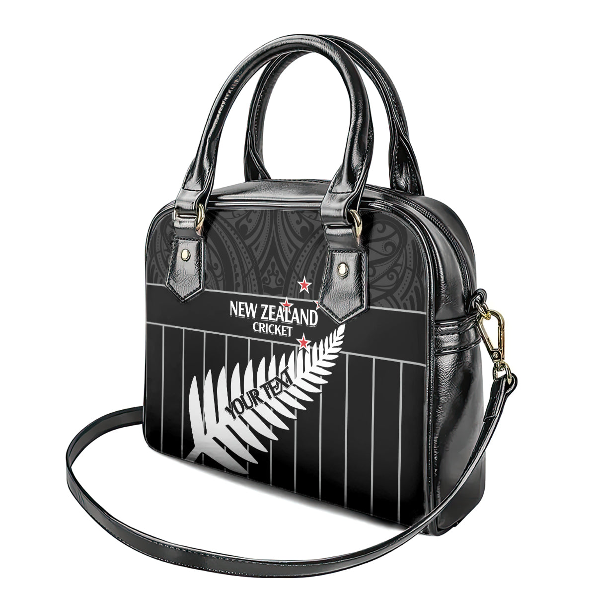 Custom New Zealand Silver Fern Cricket Shoulder Handbag Aotearoa Maori Go Black Cap